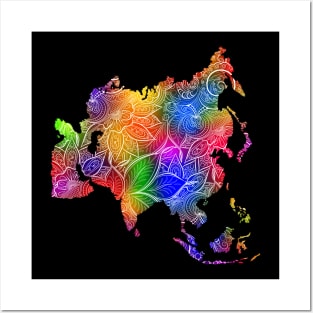 Colorful mandala art map of Asia with text in multicolor pattern Posters and Art